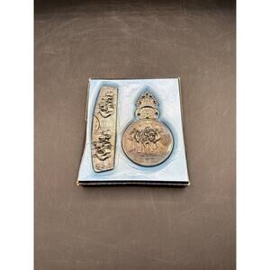 Vintage Silver Tone Dutch Repousse Folding Comb & Hand Mirror Set